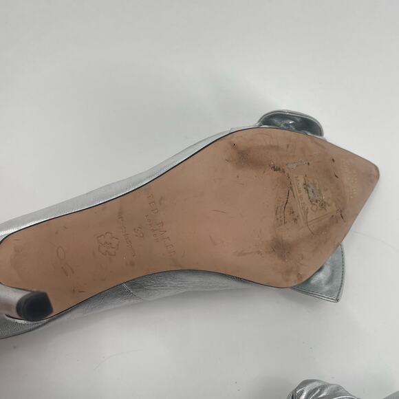 TED BAKER Ryal Heels Size 39 (US Size 9) Pump Silver Bow Metallic Feminine Bride - Picture 10 of 15
